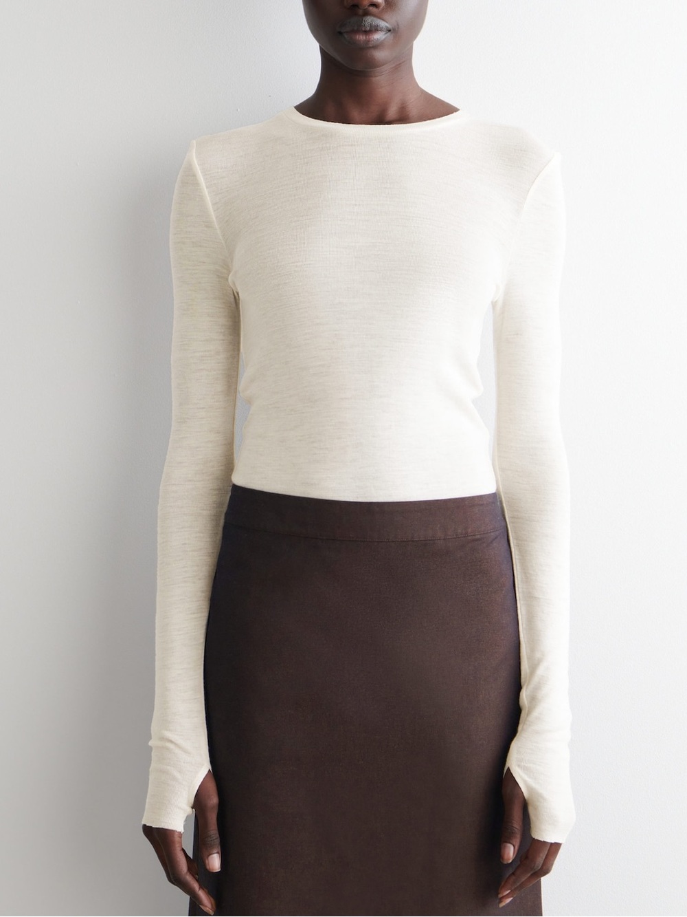 COS Sz XS Off White Merino Wool Blend Long Sleeves Semi Sheer Top